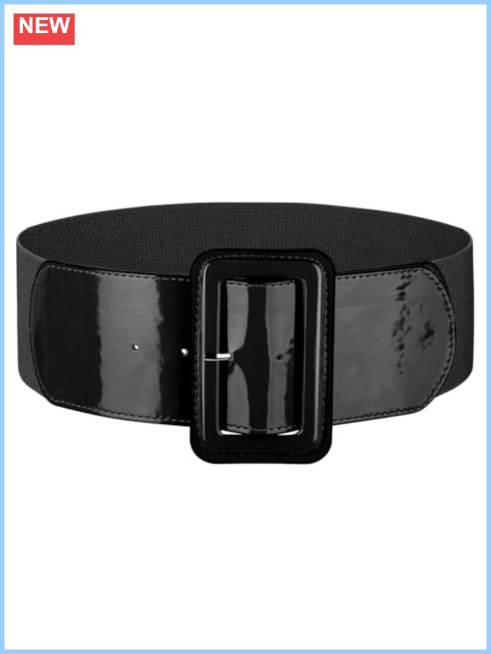 Wide Stretchy Elastic Waist Belt Patent Square Buckle Dress Belt